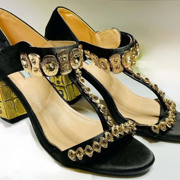Prada Black and Gold Women's Sandals - Picture 1 of 6